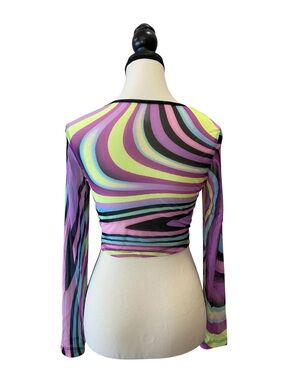 Neon Swirl Long-Sleeve Crop Top - Size M